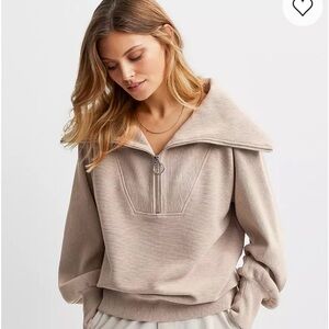 Varley Yates Half Zip Pullover Sweatshirt Taupe Marl Ottoman Ribbed Size Medium